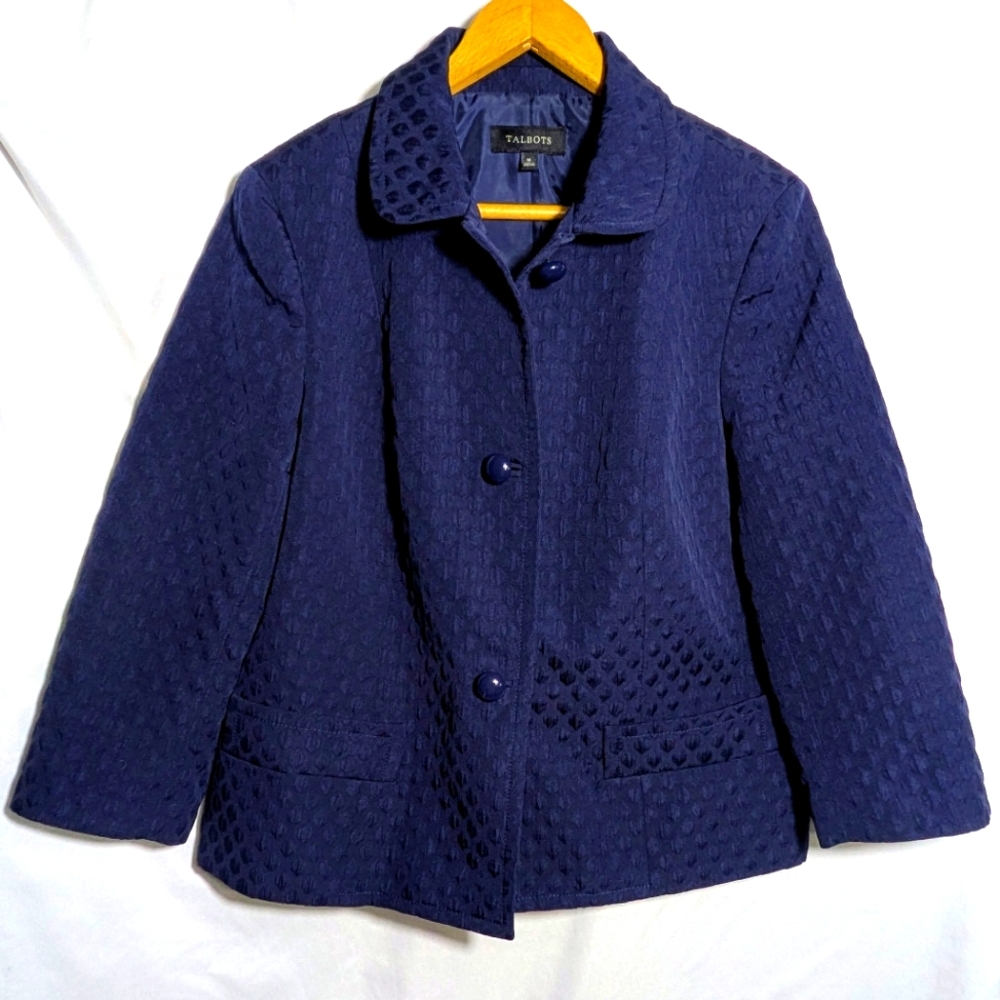 Women's Talbots Textured, Classic, Office Navy Blue Blazer/Jacket Sz 16